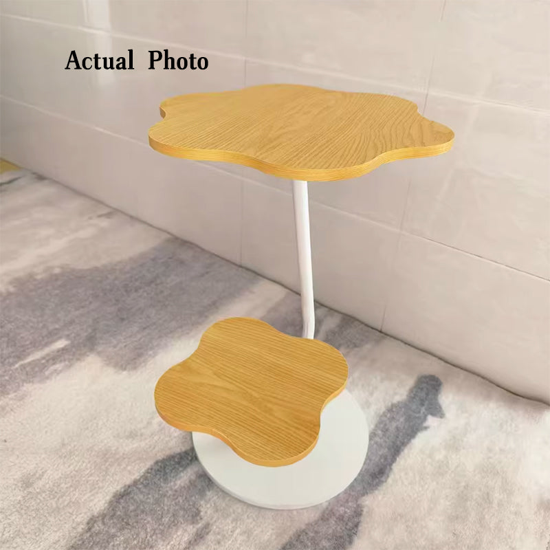 Contemporary Floral-Shaped 2-Tier MDF and Carbon Steel Living Room Side Table