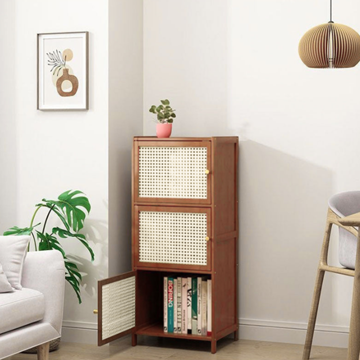 Contemporary Nordic Bamboo and Fiberboard Living Room Storage Cabinet - 2/3/4/5-Tier