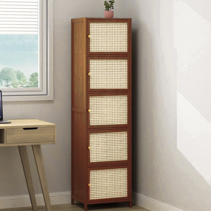 Contemporary Nordic Bamboo and Fiberboard Living Room Storage Cabinet - 2/3/4/5-Tier