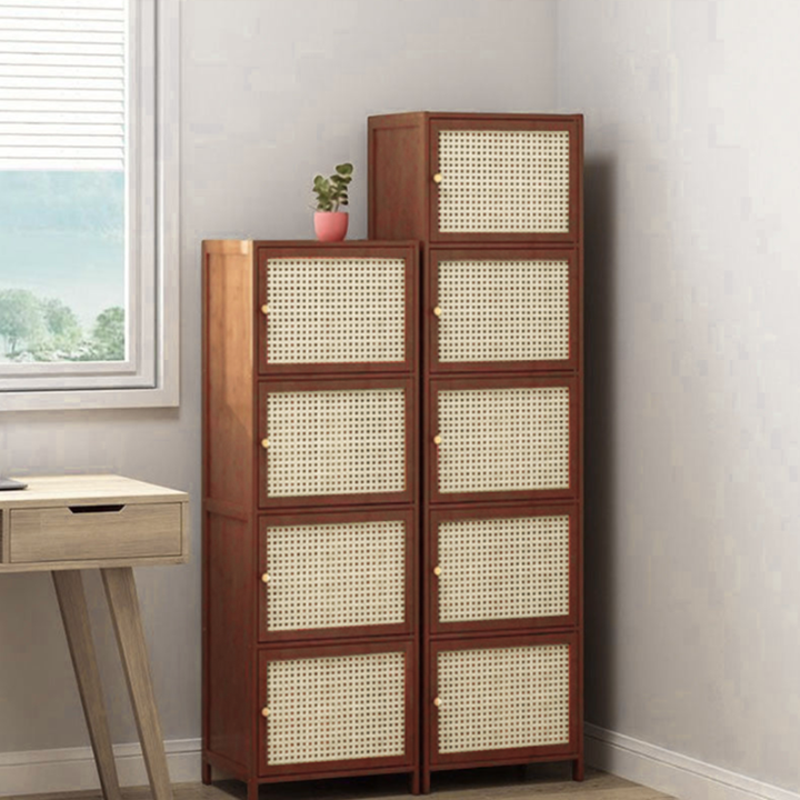 Contemporary Nordic Bamboo and Fiberboard Living Room Storage Cabinet - 2/3/4/5-Tier