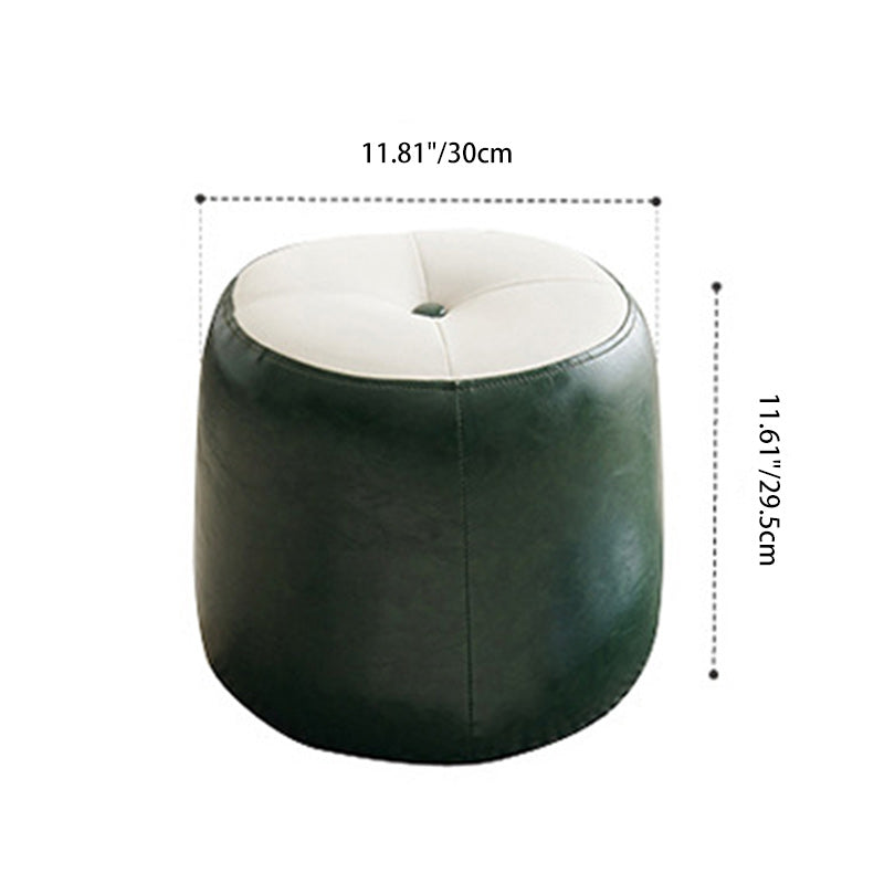 Contemporary Retro Round Faux Leather and Rubberwood Stackable Button Footstool for Living Room and Entryway