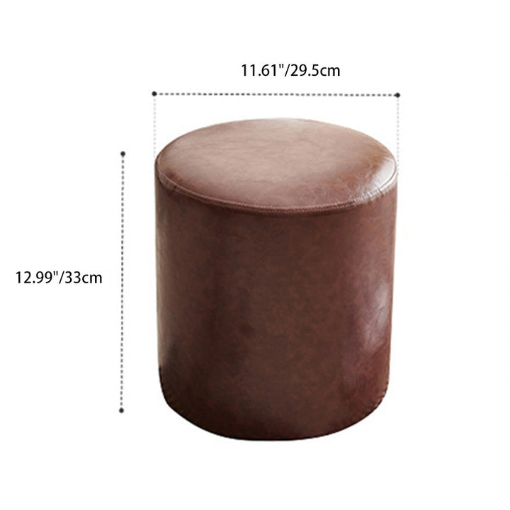 Contemporary Retro Round Faux Leather and Rubberwood Stackable Button Footstool for Living Room and Entryway