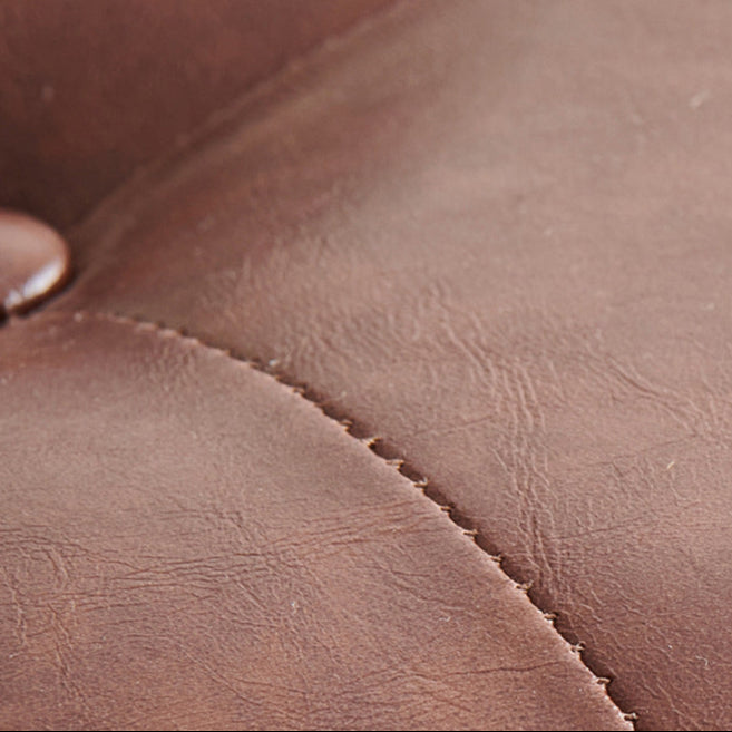 Contemporary Retro Round Faux Leather and Rubberwood Stackable Button Footstool for Living Room and Entryway