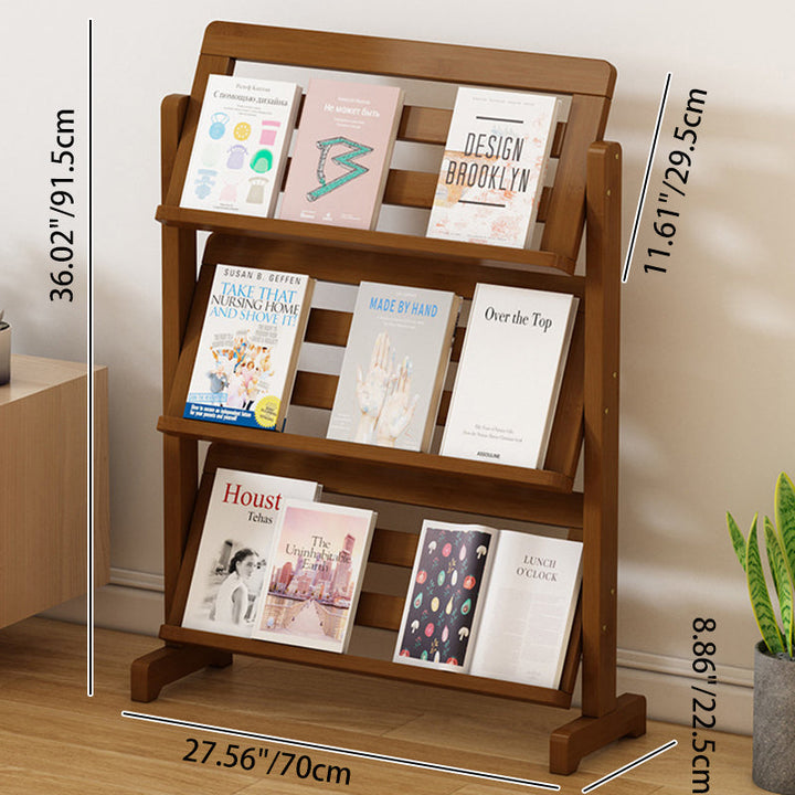 Contemporary Simple 3-Tier Slanted Bamboo and Woven Synthetic Rattan Bookshelf for Living Room
