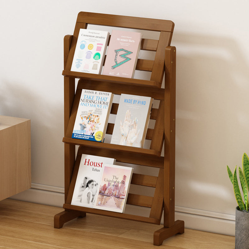 Contemporary Simple 3-Tier Slanted Bamboo and Woven Synthetic Rattan Bookshelf for Living Room