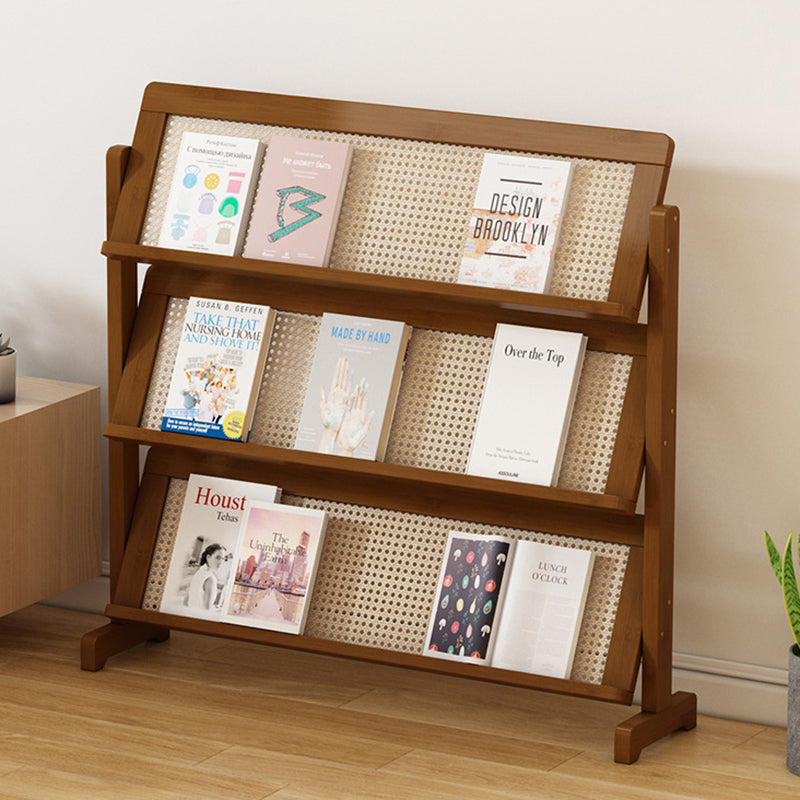 Contemporary Simple 3-Tier Slanted Bamboo and Woven Synthetic Rattan Bookshelf for Living Room