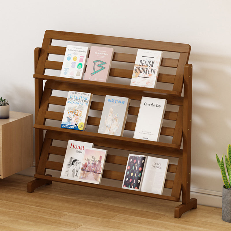 Contemporary Simple 3-Tier Slanted Bamboo and Woven Synthetic Rattan Bookshelf for Living Room