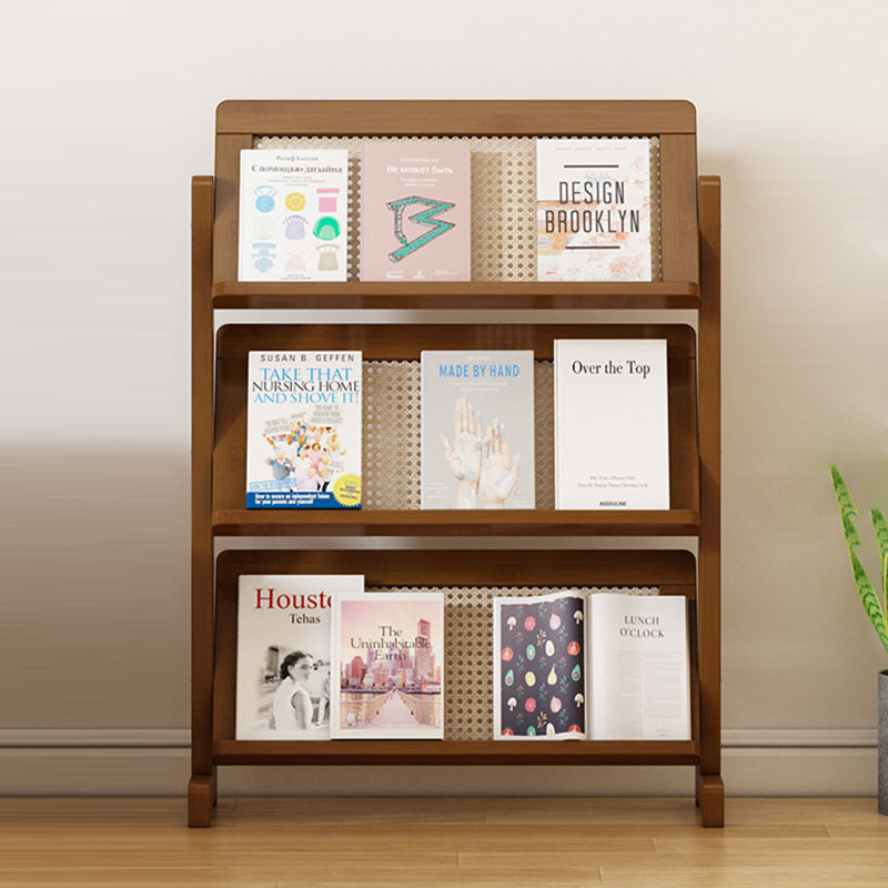 Contemporary Simple 3-Tier Slanted Bamboo and Woven Synthetic Rattan Bookshelf for Living Room