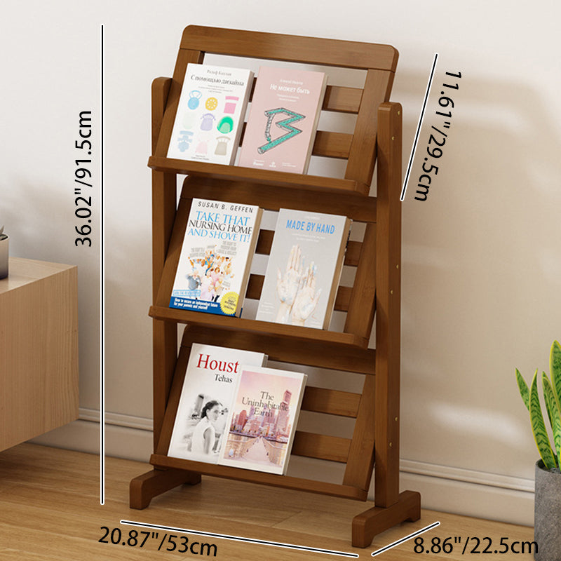 Contemporary Simple 3-Tier Slanted Bamboo and Woven Synthetic Rattan Bookshelf for Living Room