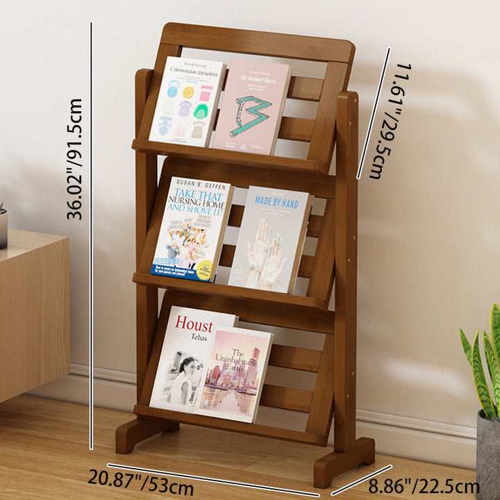 Contemporary Simple 3-Tier Slanted Bamboo and Woven Synthetic Rattan Bookshelf for Living Room