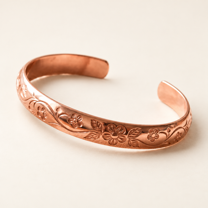 Flower &amp; Leaf Copper Bracelet — alternate product photograph