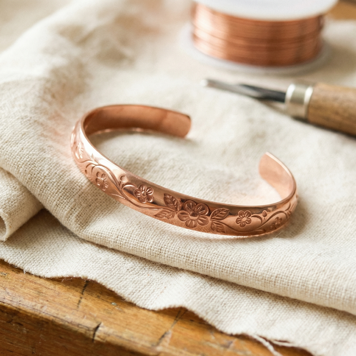 Flower &amp; Leaf Copper Bracelet