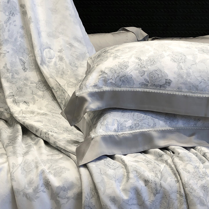 Cotton Sateen Pillowcase Set with Delicate Lace Trim and Satin Piping