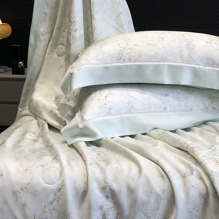 Cotton Sateen Pillowcase Set with Delicate Lace Trim and Satin Piping