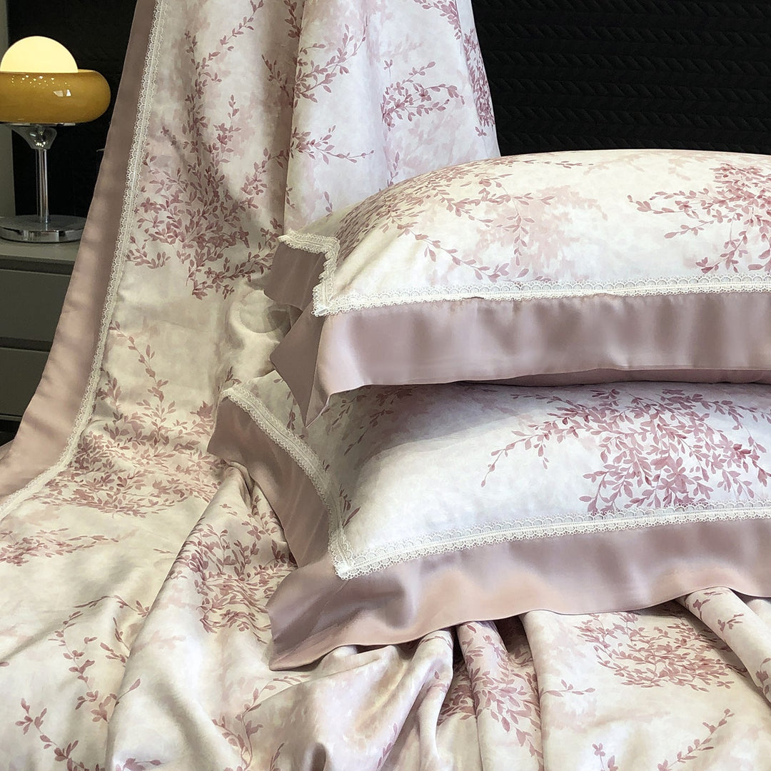 Cotton Sateen Pillowcase Set with Delicate Lace Trim and Satin Piping