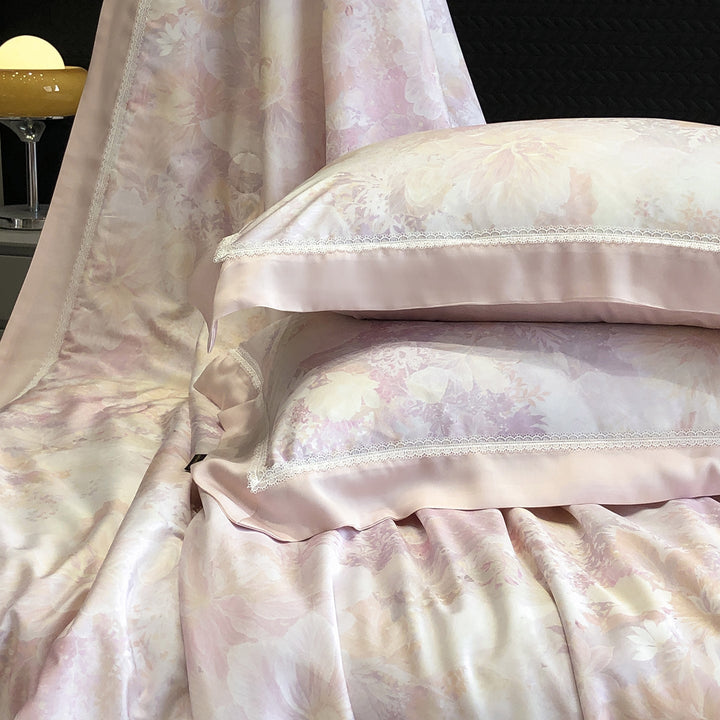 Cotton Sateen Pillowcase Set with Delicate Lace Trim and Satin Piping