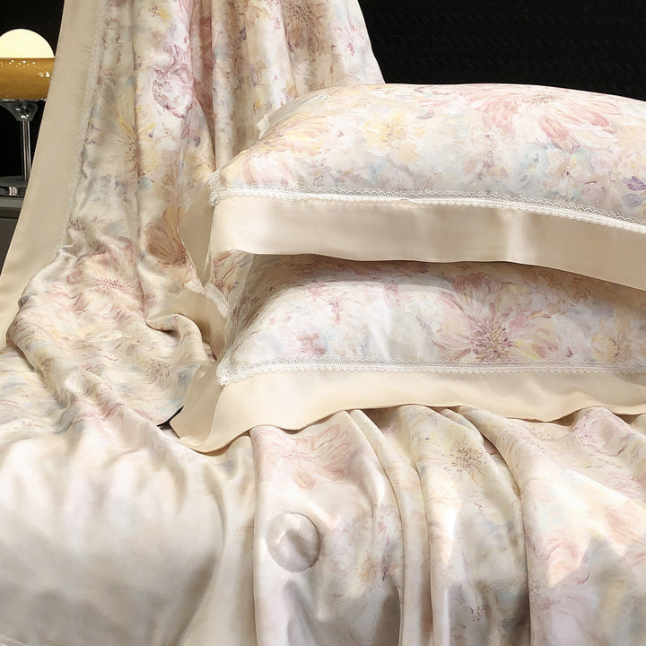 Cotton Sateen Pillowcase Set with Delicate Lace Trim and Satin Piping