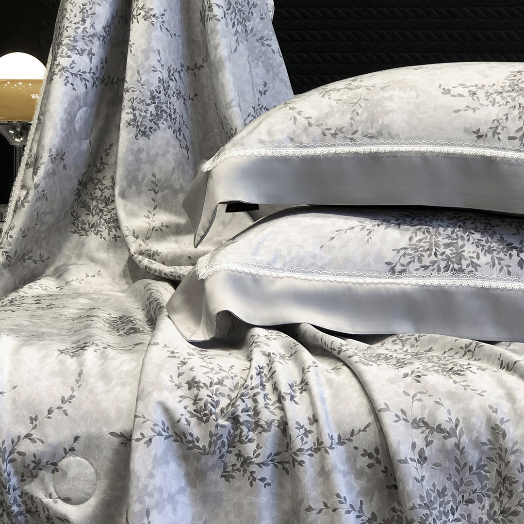 Cotton Sateen Pillowcase Set with Delicate Lace Trim and Satin Piping