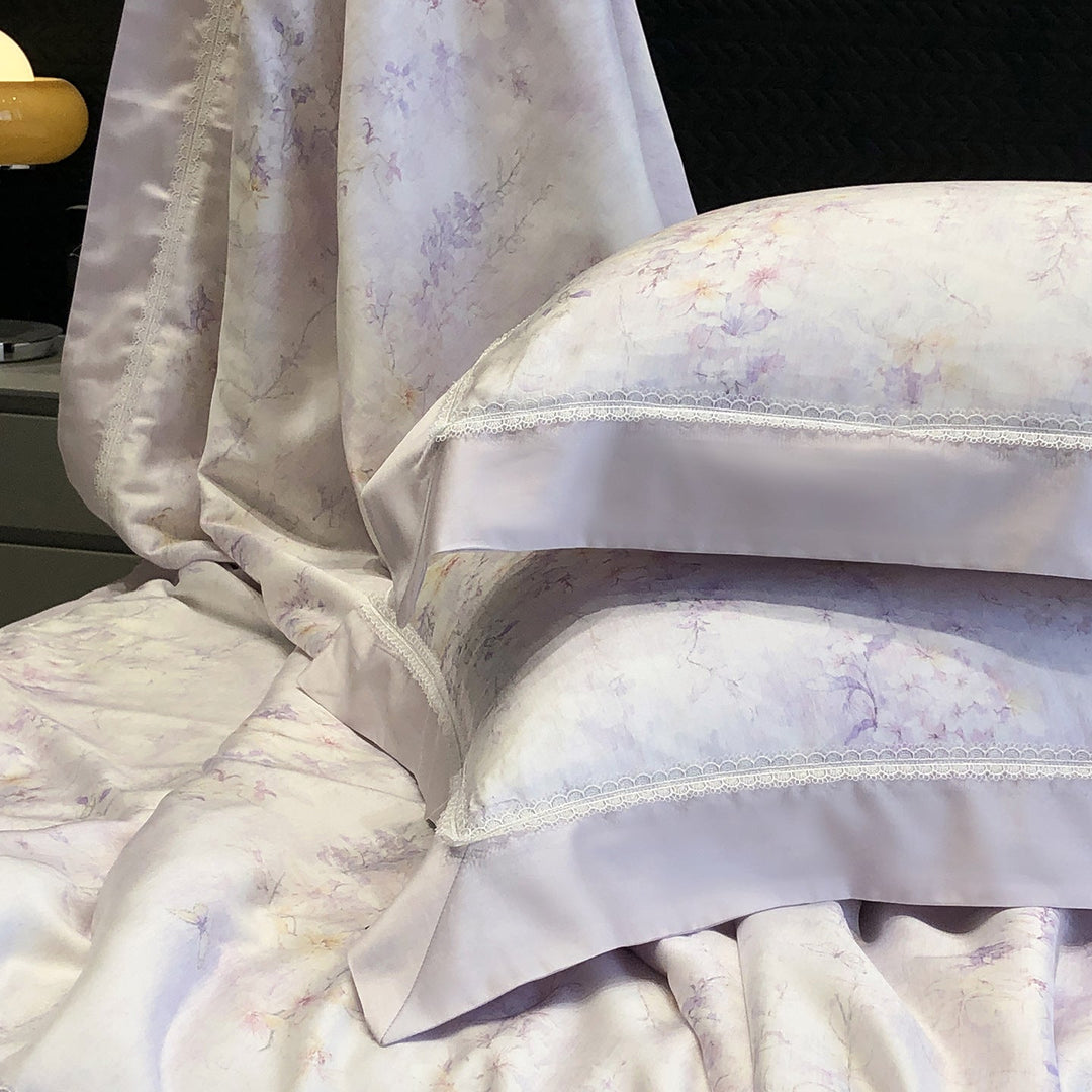 Cotton Sateen Pillowcase Set with Delicate Lace Trim and Satin Piping