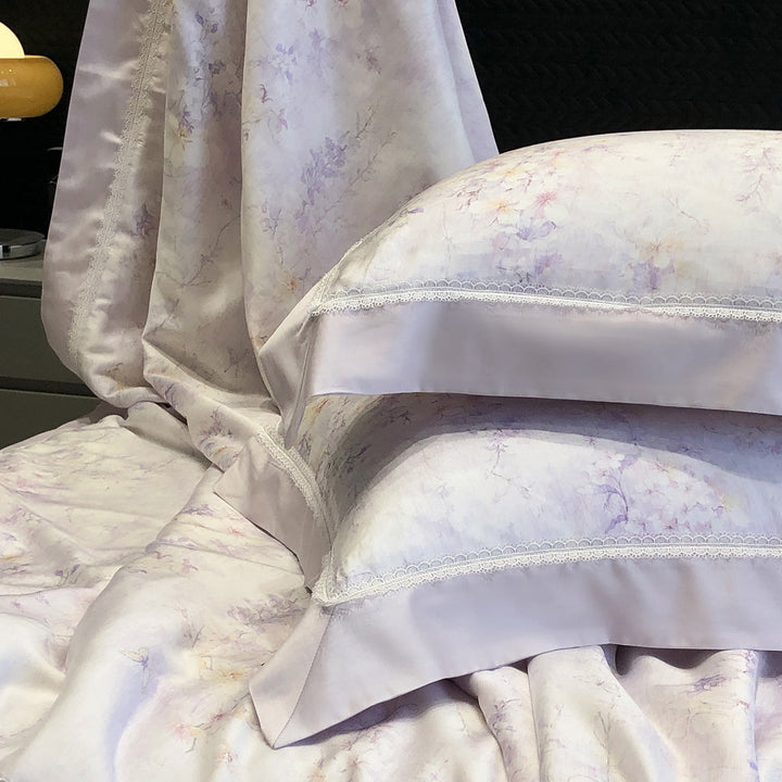 Cotton Sateen Pillowcase Set with Delicate Lace Trim and Satin Piping