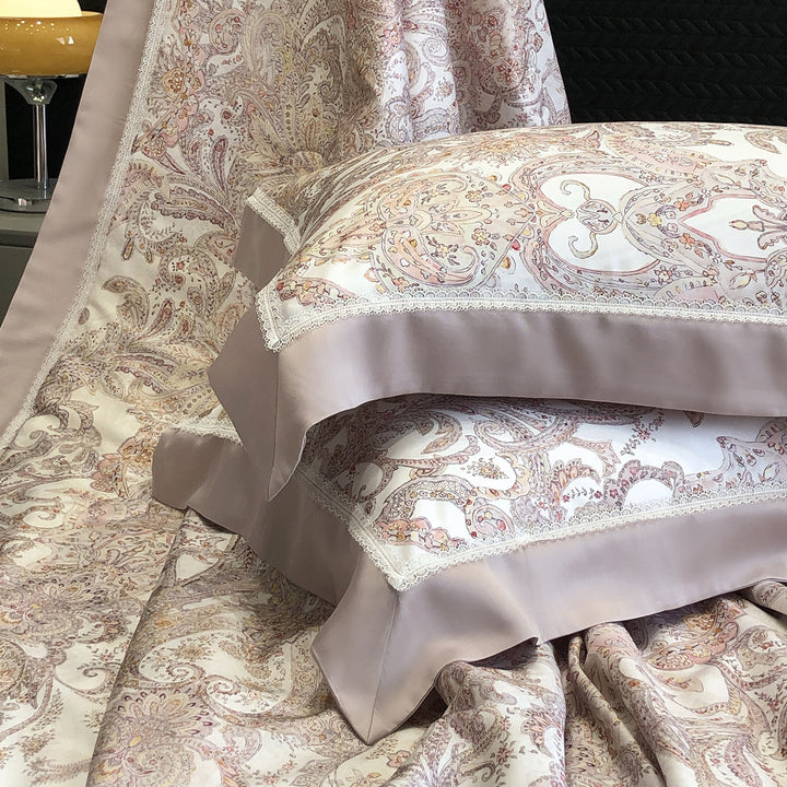 Cotton Sateen Pillowcase Set with Delicate Lace Trim and Satin Piping