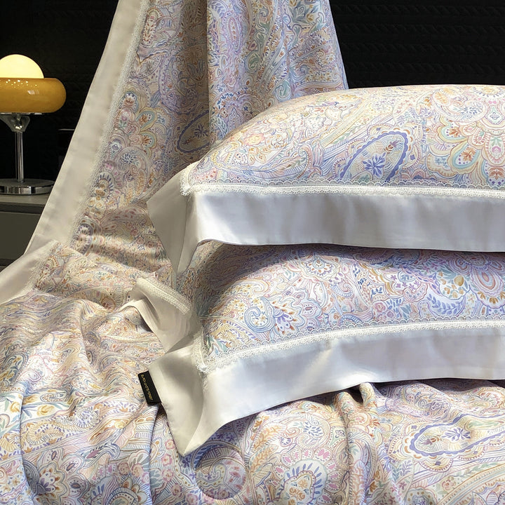 Cotton Sateen Pillowcase Set with Delicate Lace Trim and Satin Piping