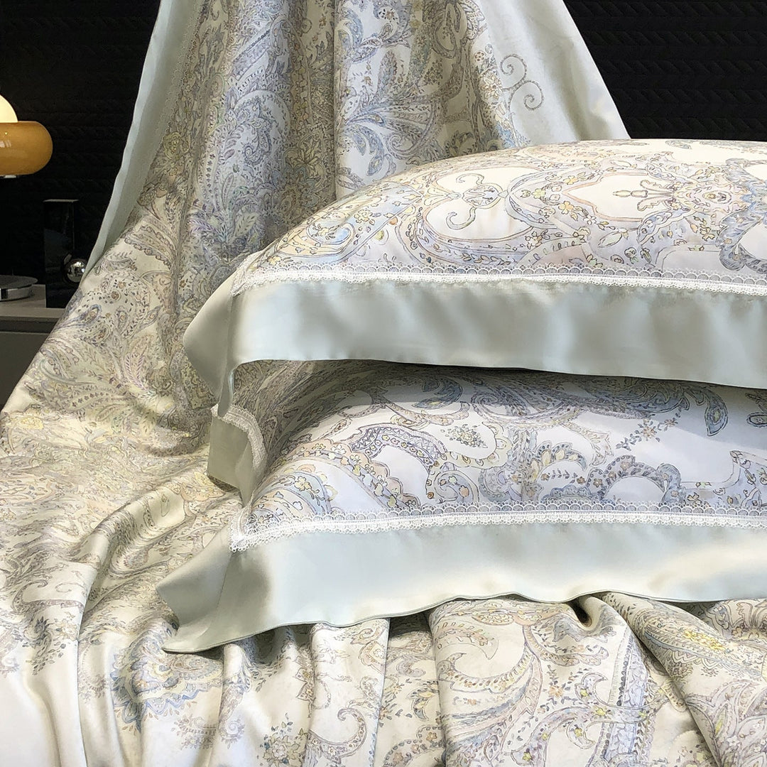 Cotton Sateen Pillowcase Set with Delicate Lace Trim and Satin Piping