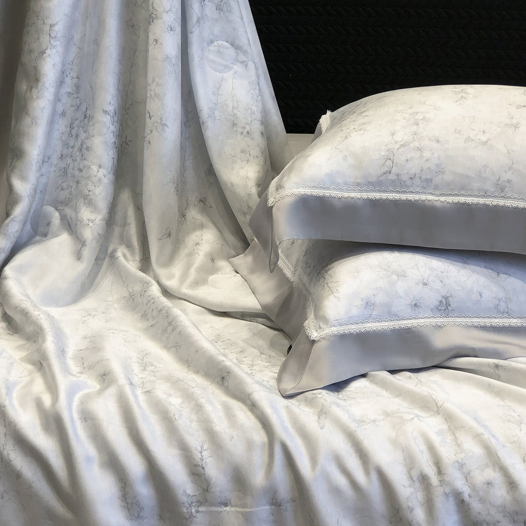 Cotton Sateen Pillowcase Set with Delicate Lace Trim and Satin Piping