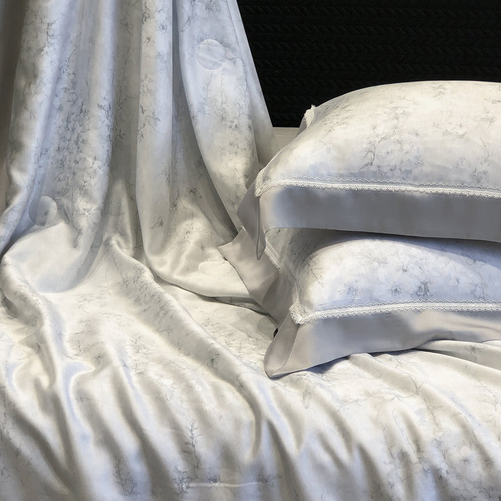 Cotton Sateen Pillowcase Set with Delicate Lace Trim and Satin Piping