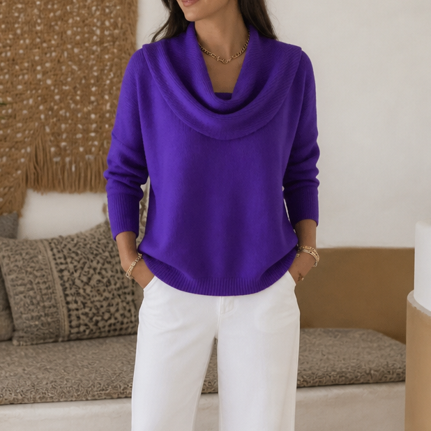 Cowl Neck Drape Knit Sweater