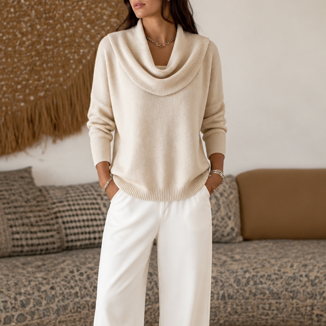 Cowl Neck Drape Knit Sweater