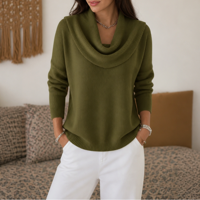 Cowl Neck Drape Knit Sweater