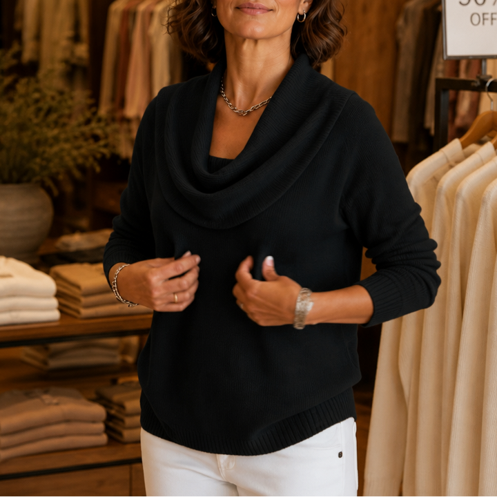 Cowl Neck Drape Knit Sweater