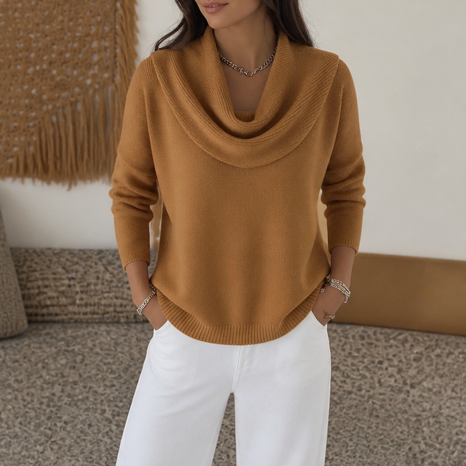 Cowl Neck Drape Knit Sweater