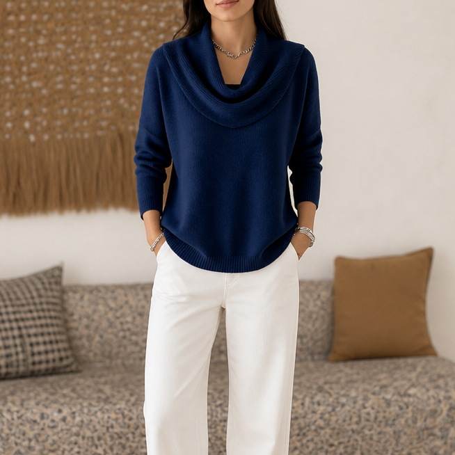 Cowl Neck Drape Knit Sweater