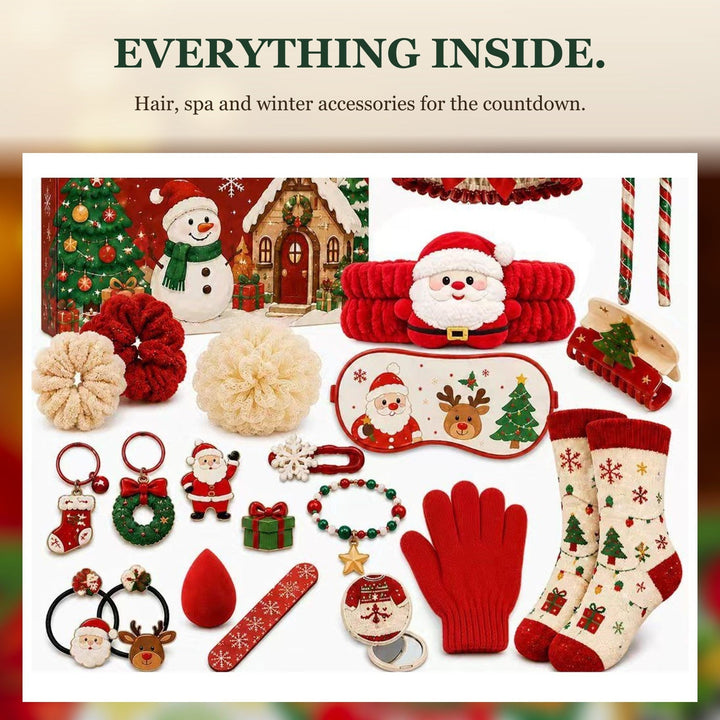 Christmas Self-Care Advent Calendar, 24 Days of Hair, Spa and Cozy Winter Accessories