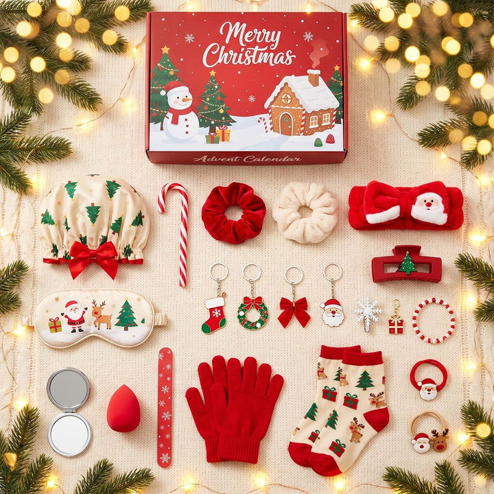 Christmas Self-Care Advent Calendar, 24 Days of Hair, Spa and Cozy Winter Accessories