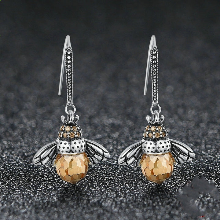 Crystal Drop Bee Earrings
