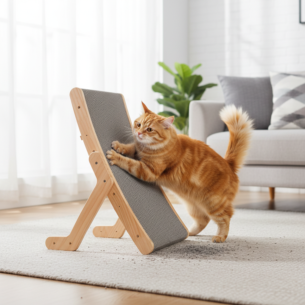 Curved Wood Cat Scratcher Lounge Bed - Elevated Resting Platform