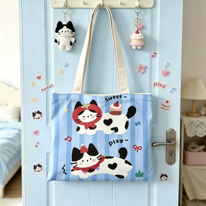 Cute Cartoon Puppy-Themed Canvas Tote Bag