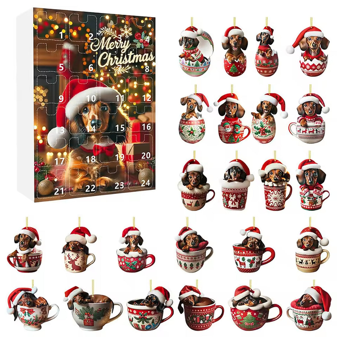 Dachshund Advent Calendar - 24 Christmas Hanging Ornaments to Count Down to Christmas