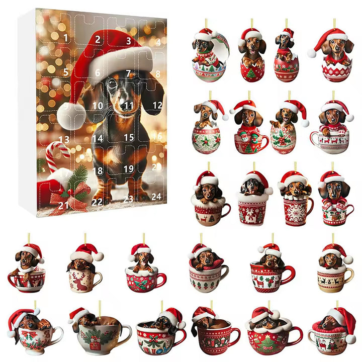 Dachshund Advent Calendar - 24 Christmas Hanging Ornaments to Count Down to Christmas