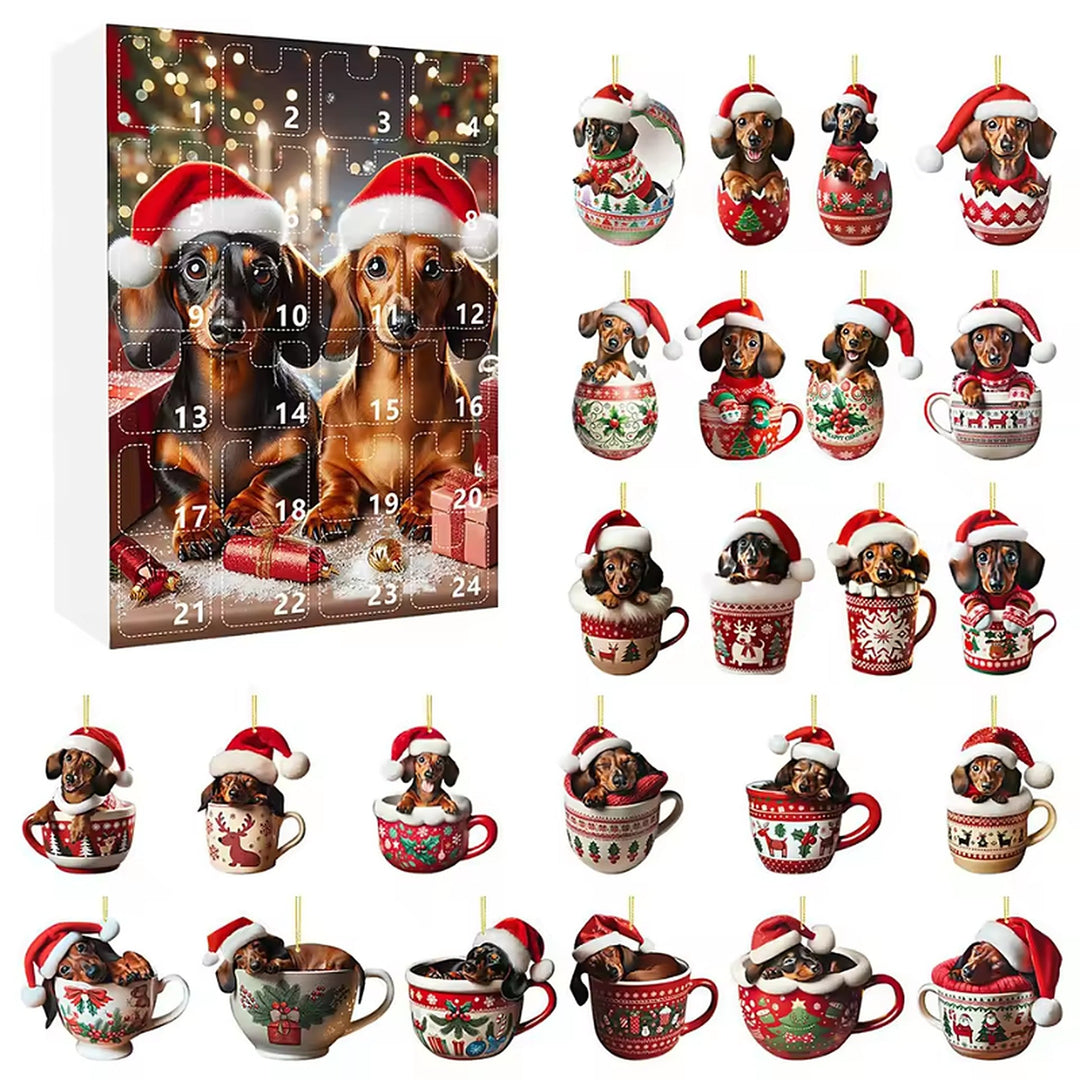 Dachshund Advent Calendar - 24 Christmas Hanging Ornaments to Count Down to Christmas