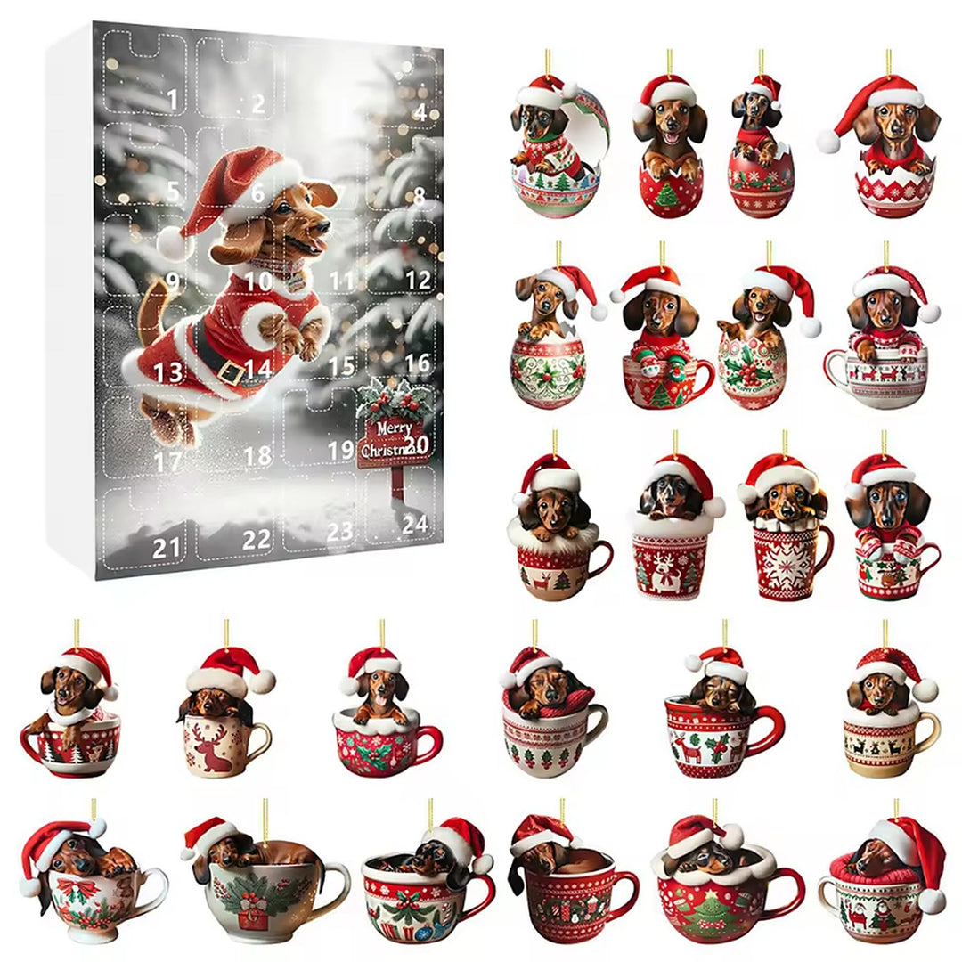 Dachshund Advent Calendar - 24 Christmas Hanging Ornaments to Count Down to Christmas