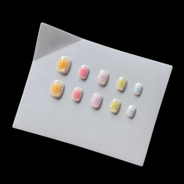 Decorative Press-On Nail Set with Colorful Gradient and Dot Patterns