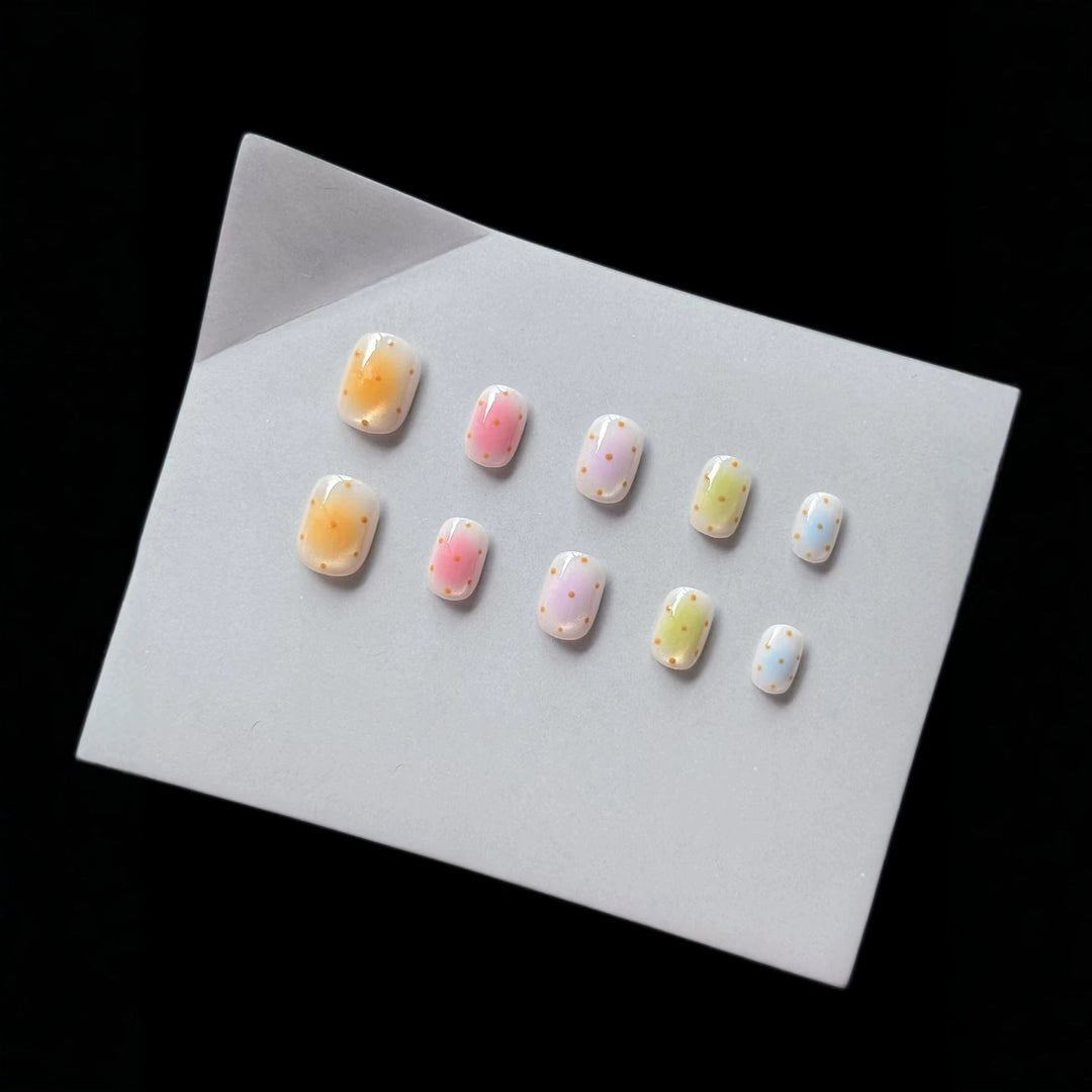 Decorative Press-On Nail Set with Colorful Gradient and Dot Patterns