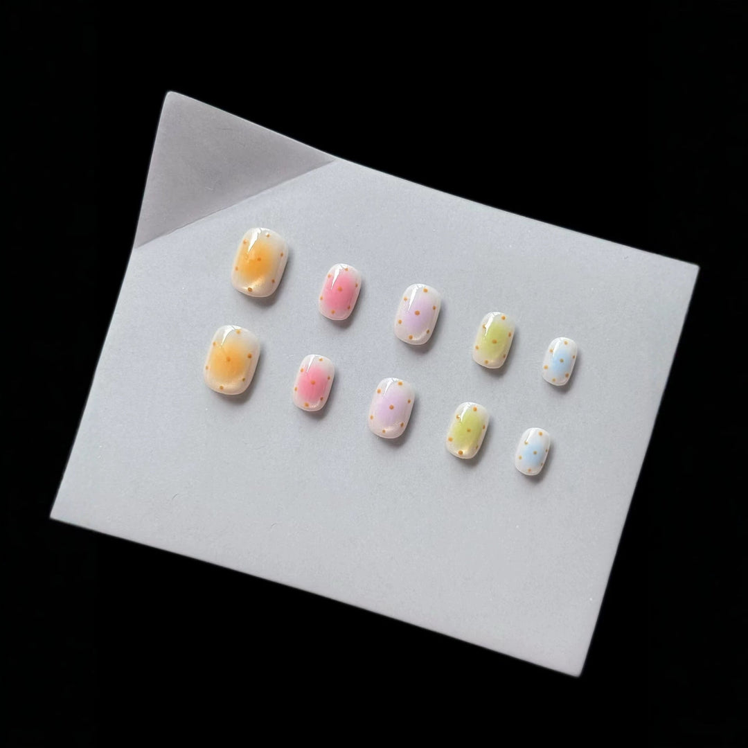 Decorative Press-On Nail Set with Colorful Gradient and Dot Patterns