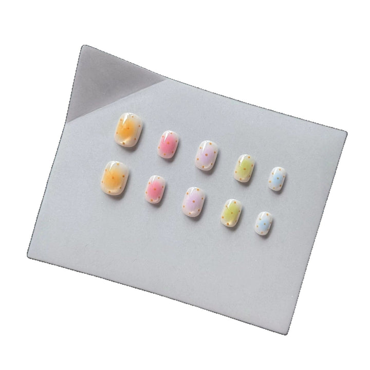Decorative Press-On Nail Set with Colorful Gradient and Dot Patterns