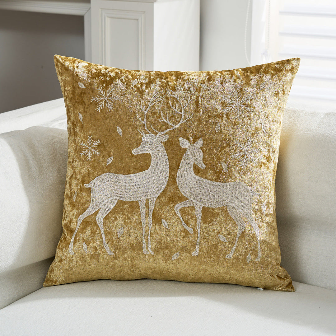 Decorative Velvet Throw Pillow with Appliqué Reindeer Motif
