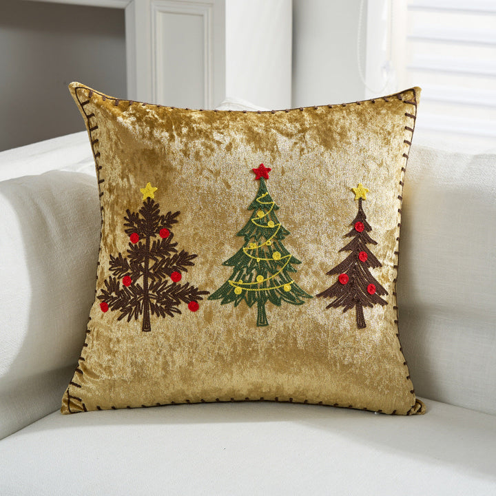 Decorative Velvet Throw Pillow with Appliqué Reindeer Motif